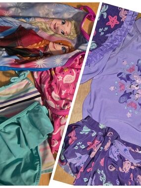 4 Girl Swim Suits + Swim Hat - (3) Size 3 & (1) Size 4